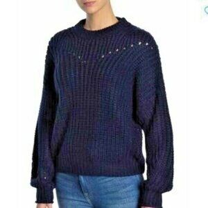Elodie Womens Sz XS Navy Blue Open Stitch Chunky Pullover Sweater Boxy Cozy NWOT
